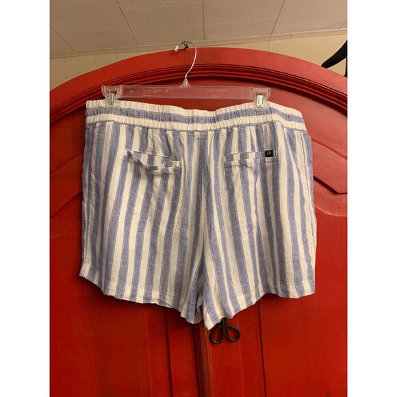 NWT Gap XL Linen Blend Shorts Denim Blue White Stripe Drawstring Waist Brand New - Picture 2 of 3
